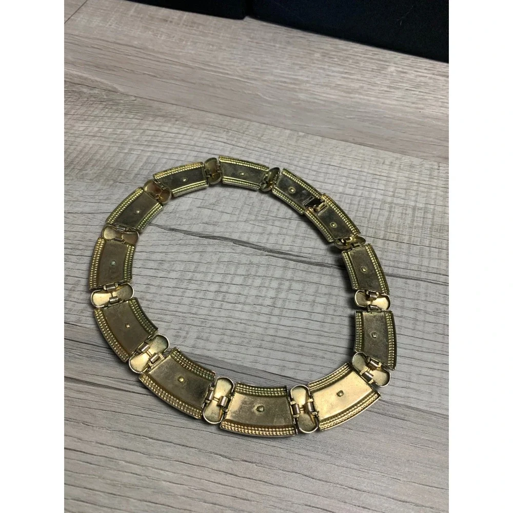 Vintage Two Tone Silver Gold X Link Statement Collar Necklace 11.5 Inch